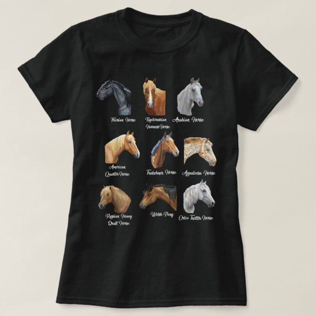 Horse Breeds Equestrian horseback riding gift T-Shirt (Design Front)