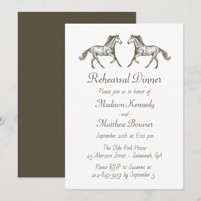 Horse Brown Country Western Rehearsal Dinner Invitation (Front/Back)
