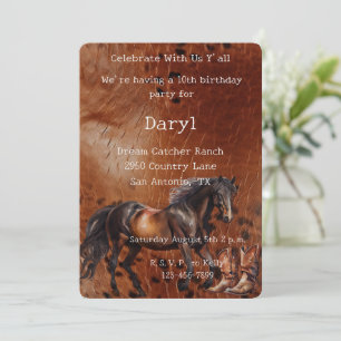 Horse Brown Cowboy Boots Birthday Invitation