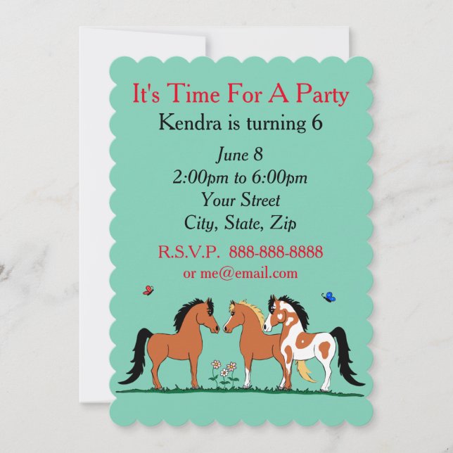 Horse buddies Customisable Party Invitations (Front)