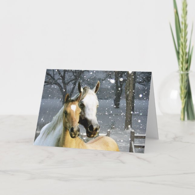 Horse Buddies In The Snow Greeting Card (Front)
