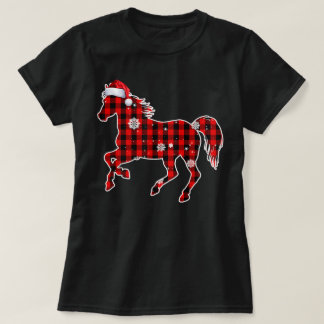 Horse Buffalo Plaid Santa Christmas Matching T-Shirt