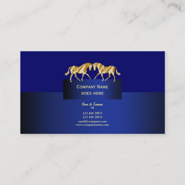 Horse business marketing dappled gold blue card (Front)