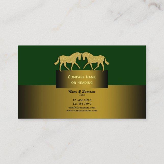 Horse business marketing gold green card (Front)