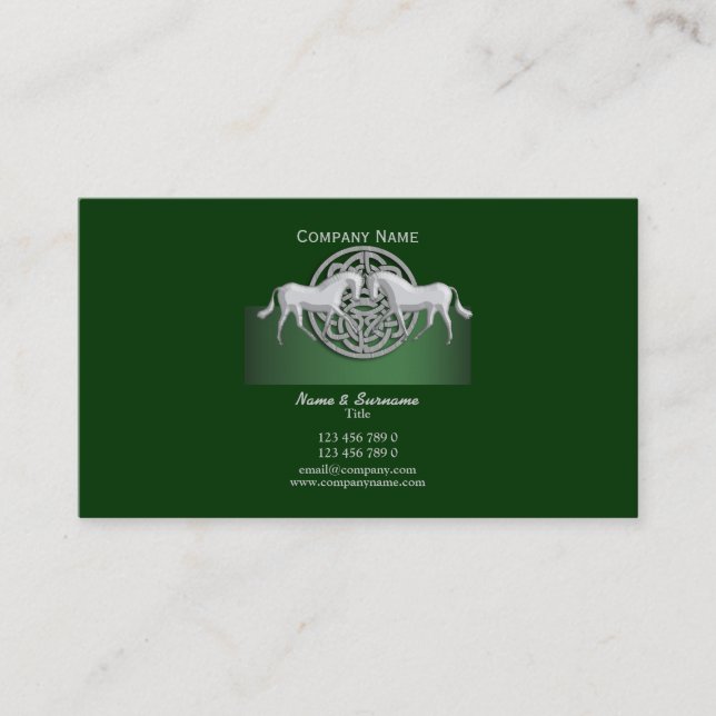 Horse business marketing green white celtic card (Front)