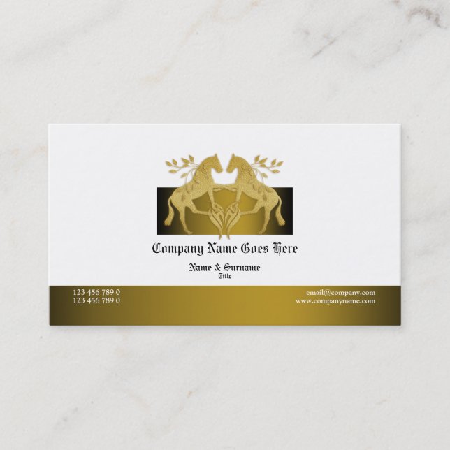 Horse business profile marketing gold white business card (Front)