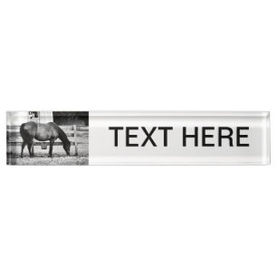 horse by fence black and white sketch nameplate