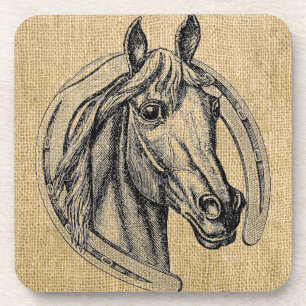 Horse Cameo on Burlap Coaster