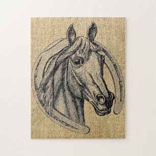 Horse Cameo on Burlap Jigsaw Puzzle