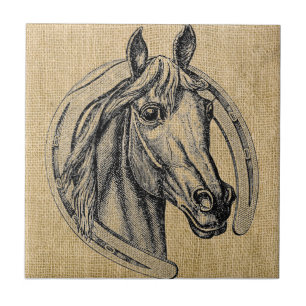 Horse Cameo on Burlap Tile