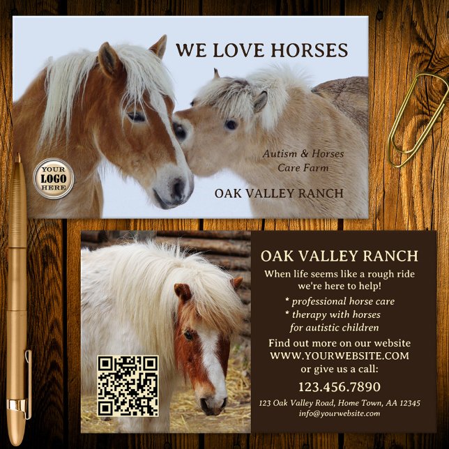 Horse Care and Autism Therapy  Business Card (Horse care and autism therapy equine business card with ponies for horse lovers)