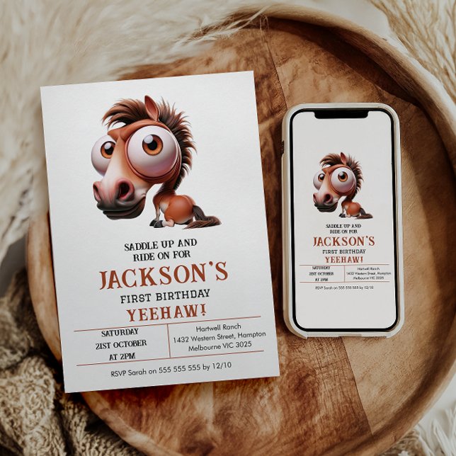 Horse Caricatures 1st Birthday Party Invitation (Creator Uploaded)