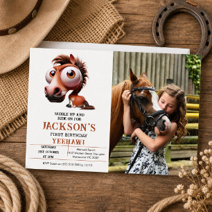 Horse Caricatures 1st Birthday Party photo Invitation