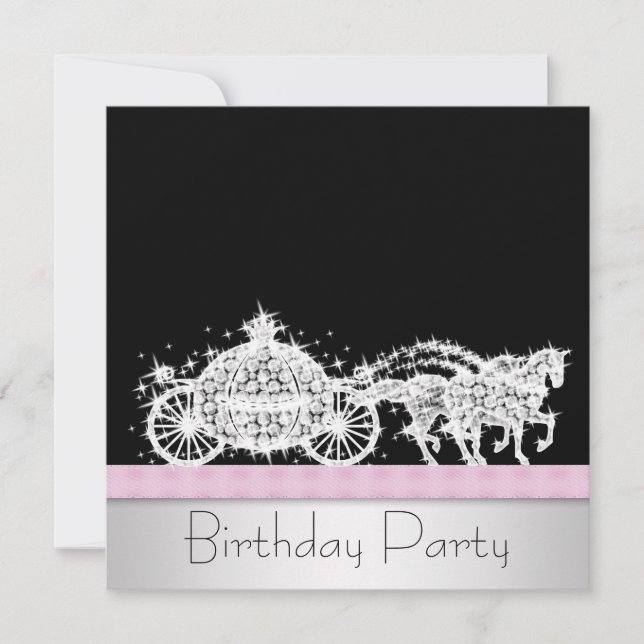 Horse Carriage Pink Black Princess Birthday Party Invitation (Front)