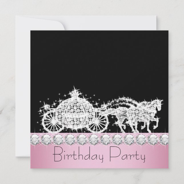 Horse Carriage Pink Princess Birthday Party Invitation (Front)