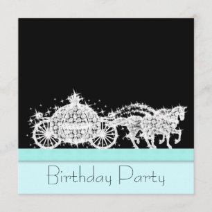 Horse Carriage Teal Blue Princess Birthday Party Invitation