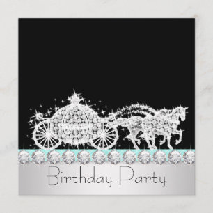 Horse Carriage Teal Blue Princess Birthday Party Invitation
