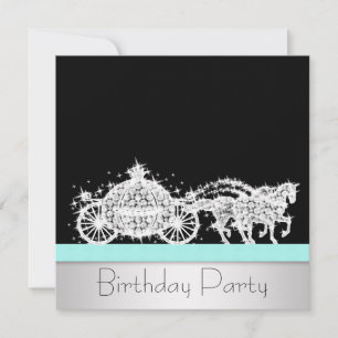 Horse Carriage Teal Blue Princess Birthday Party Invitation