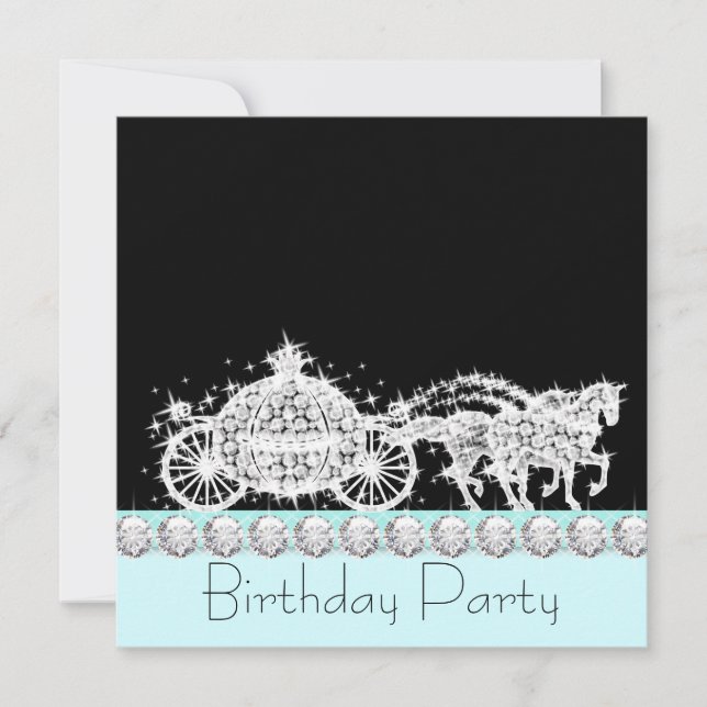 Horse Carriage Teal Blue Princess Birthday Party Invitation (Front)