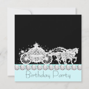 Horse Carriage Teal Blue Princess Birthday Party Invitation