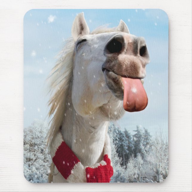 Horse Catching Snowflakes Mouse Pad (Front)