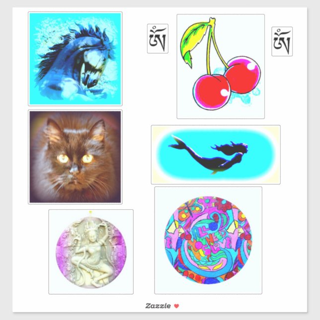horse, cherries, om symbol, mermaid, cat, dakini (Sheet)