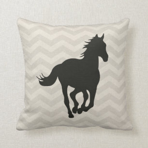 Horse Chevron Pattern Black Grey Cream Cushion