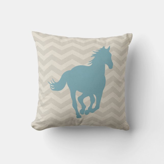 Horse Chevron Pattern Light Blue Grey Cream Cushion (Front)