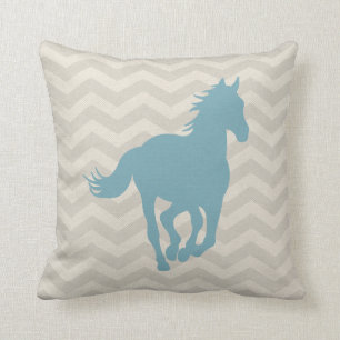 Horse Chevron Pattern Light Blue Grey Cream Cushion
