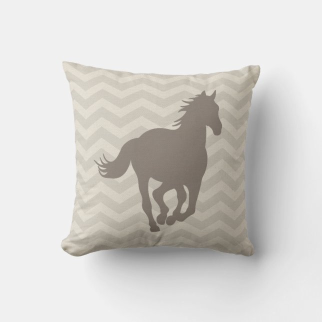 Horse Chevron Pattern Taupe Grey Cream Cushion (Front)