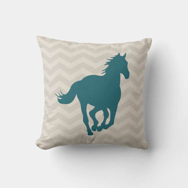Horse Chevron Pattern Teal Green Grey Cream Cushion (Front)
