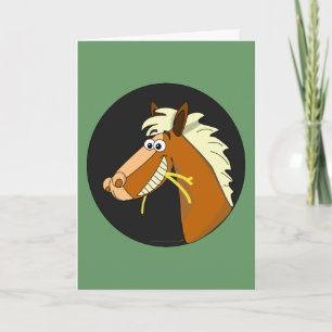 Horse Chewing Hay Birthday Card (green)