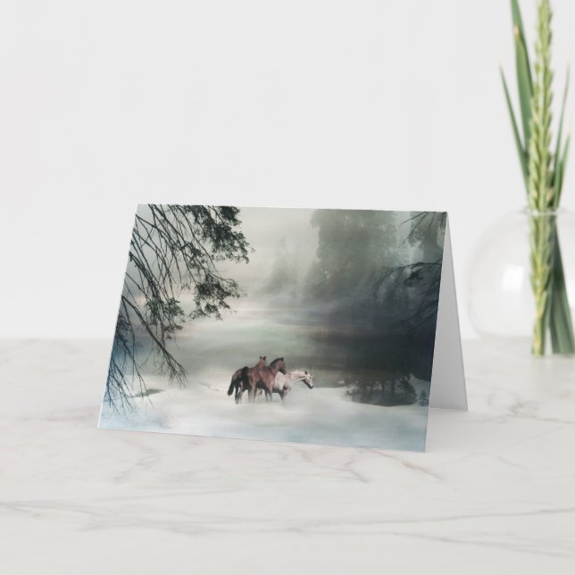 Horse Christmas Cards, Horse in The Snow Holiday Card (Front)