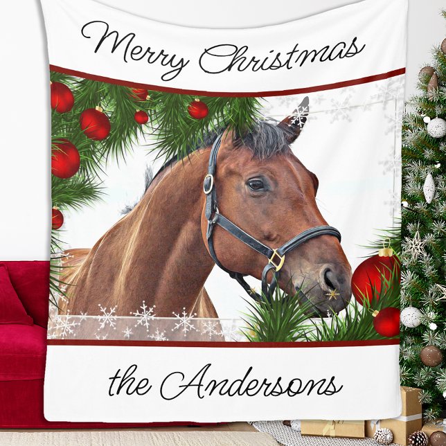 Horse Christmas Equestrian Cute Pony Equine Horse Fleece Blanket (Creator Uploaded)