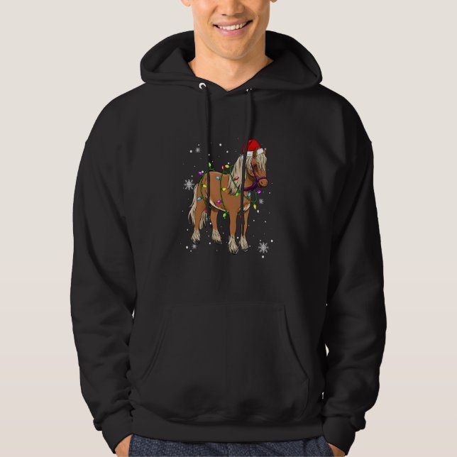 Horse Christmas Lights Led  Santa Hat Christmas Hoodie (Front)
