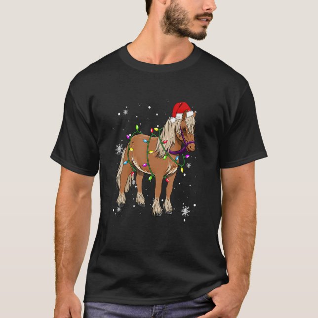 Horse Christmas Lights Led  Santa Hat Christmas T-Shirt (Front)