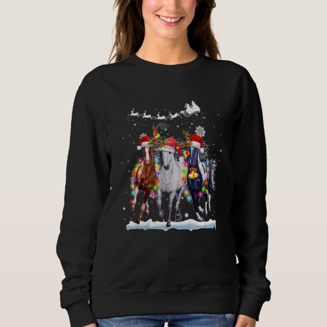 Horse Christmas Lights Reindeer Santa Hat Horse Sweatshirt (Front)