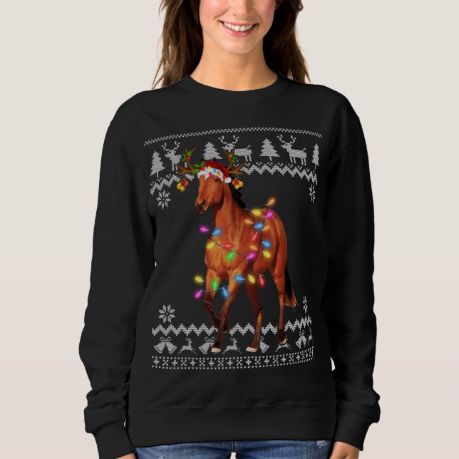 Horse Christmas Lights Santa Hat Xmas Ornament Sweatshirt (Front)