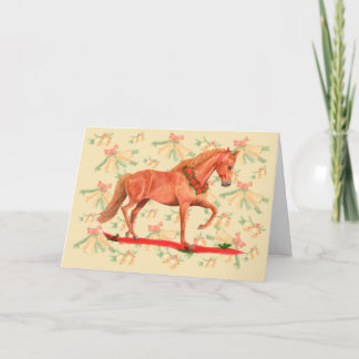 Horse Christmas Prancing Chestnut Horse Gold Bells Card