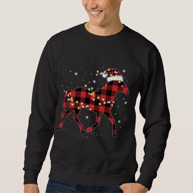 Horse Christmas Red Plaid Buffalo Pajama Horse Rid Sweatshirt (Front)