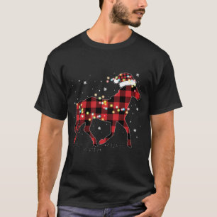 Horse Christmas Red Plaid Buffalo Pajama Horse Rid T-Shirt