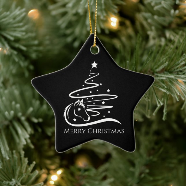 Horse Christmas tree black and white Equestrian Ceramic Ornament (Tree)