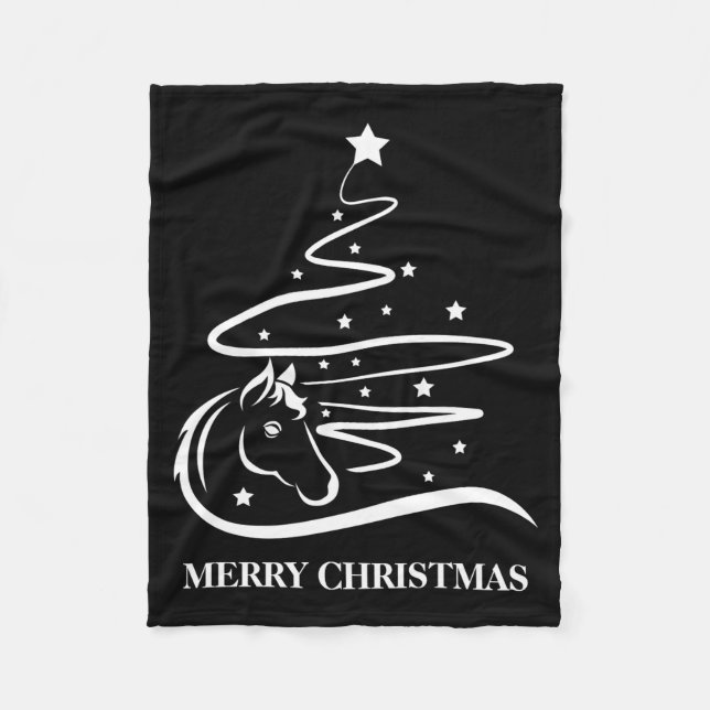Horse Christmas Tree Black And White Equestrian  Fleece Blanket (Front)