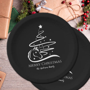 Horse Christmas tree black and white Equestrian Paper Plate