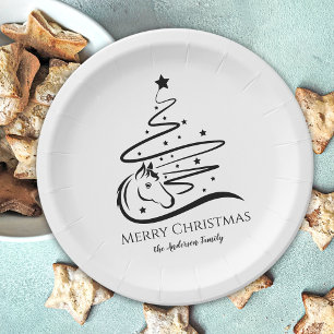 Horse Christmas tree black and white Equestrian Paper Plate