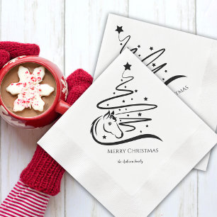 Horse Christmas tree black whiteEquestrian Napkin