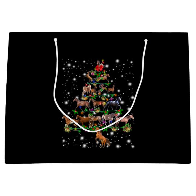 Horse Christmas Tree Covered By Flashlight Large Gift Bag (Front)