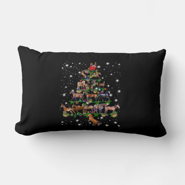 Horse Christmas Tree Covered By Flashlight Lumbar Cushion (Front)