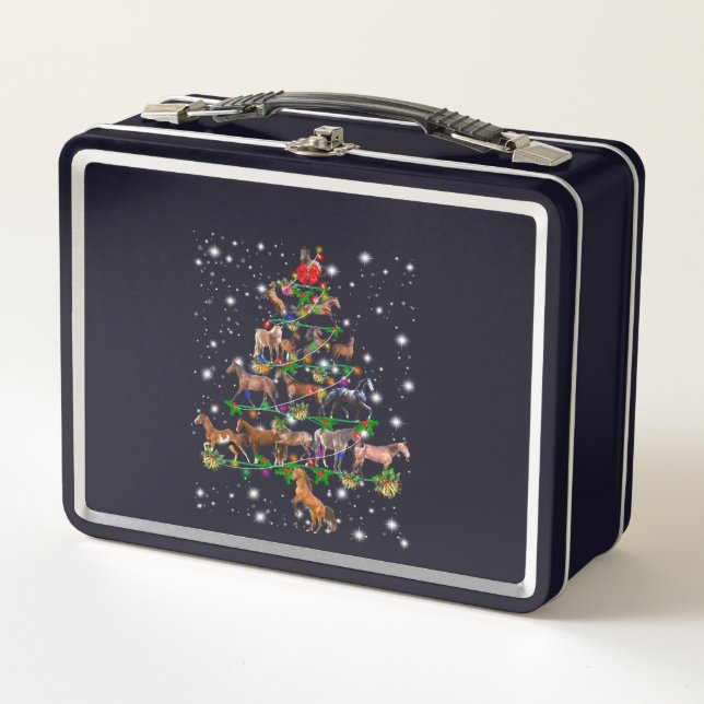 Horse Christmas Tree Covered By Flashlight Metal Lunch Box (Front)