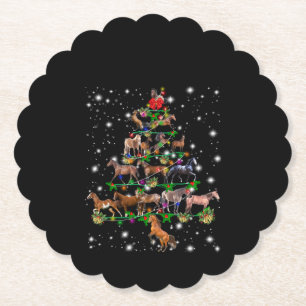 Horse Christmas Tree Covered By Flashlight Paper Coaster